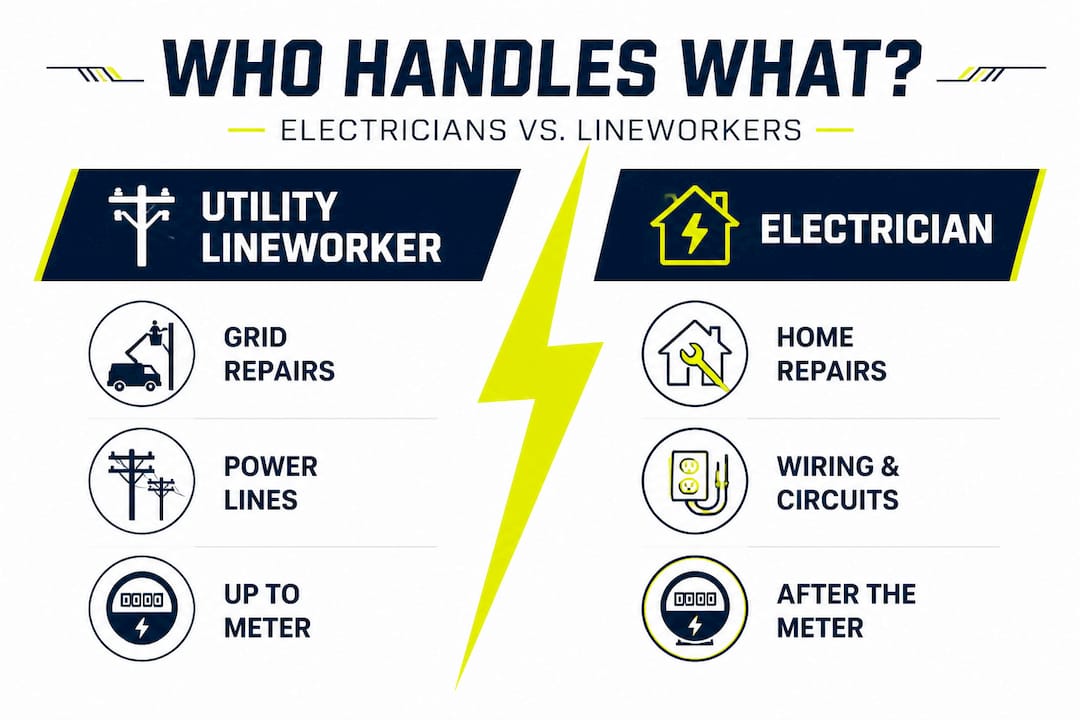 Infographic comparing electricians and utility lineworkers