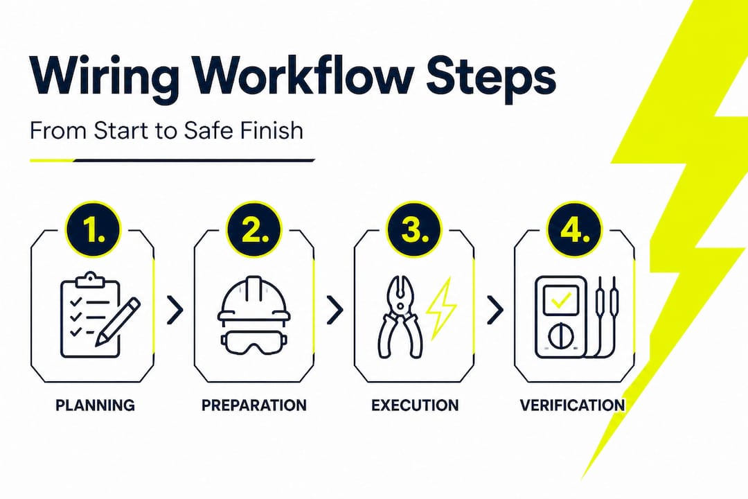 Infographic shows four residential wiring workflow steps