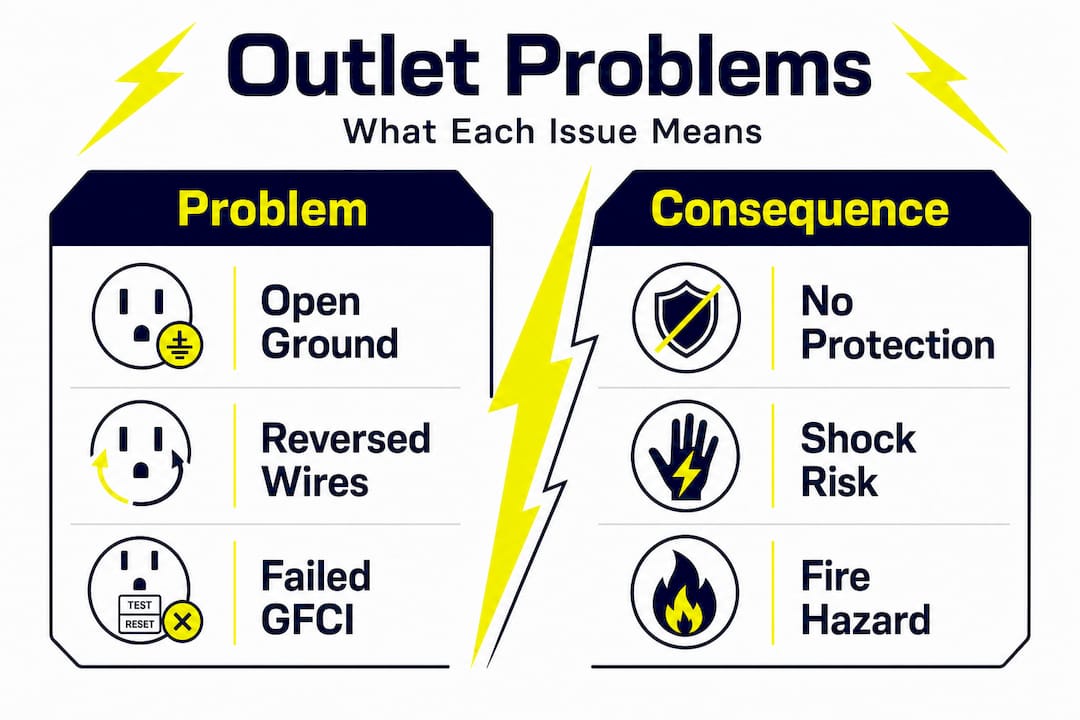Infographic shows outlet problems and effects side by side