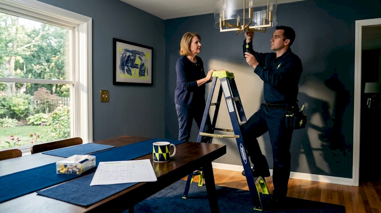 Homeowner and electrician upgrading kitchen wiring