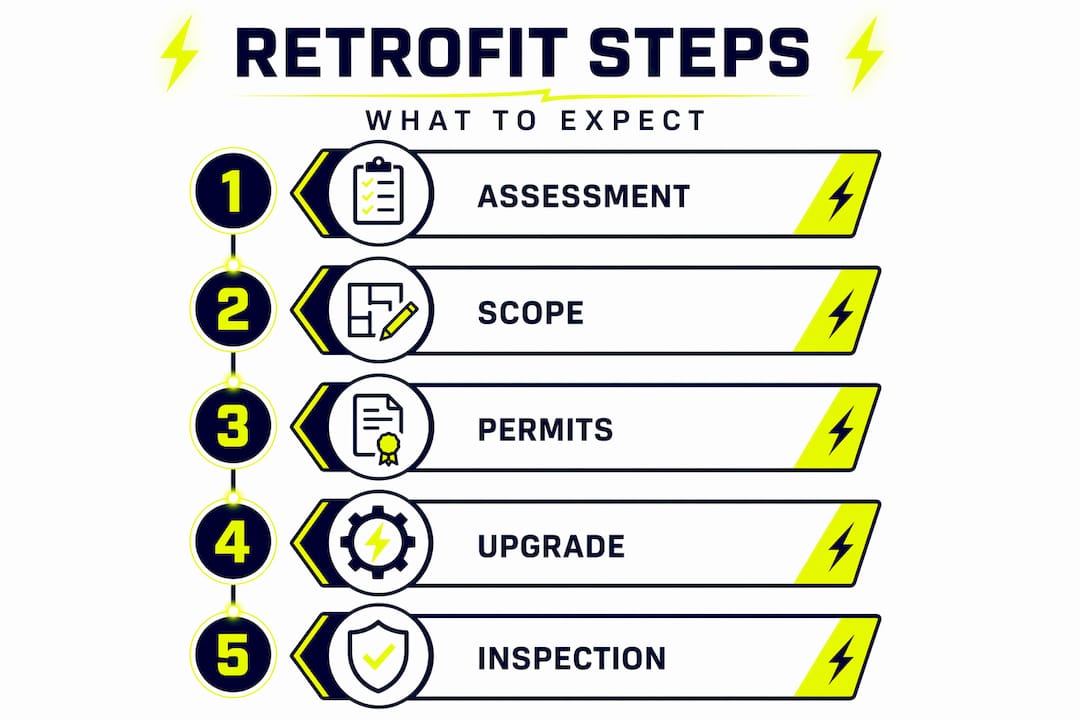 Infographic with electrical retrofit process steps