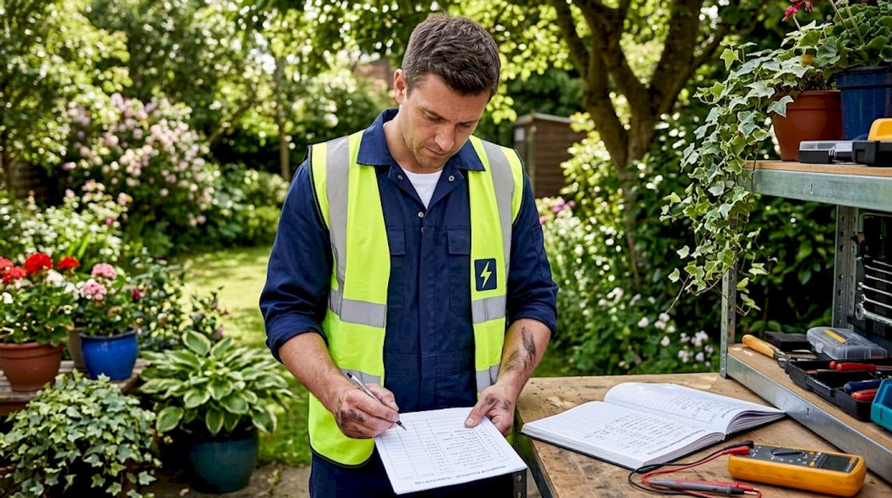 Technician reviews electrical maintenance log