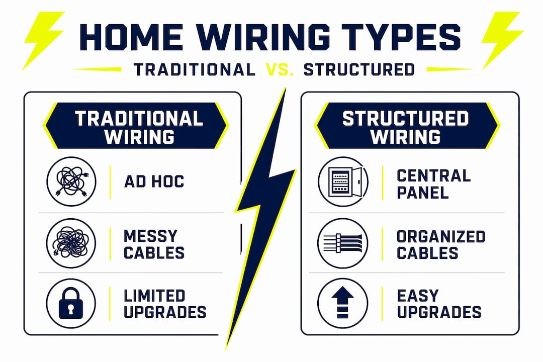 Infographic comparing traditional and structured wiring