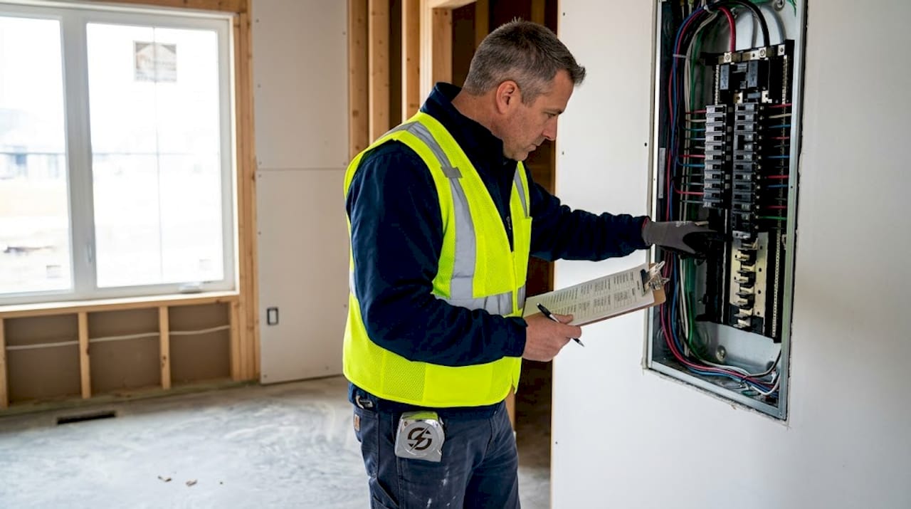 Inspector checking exposed residential wiring