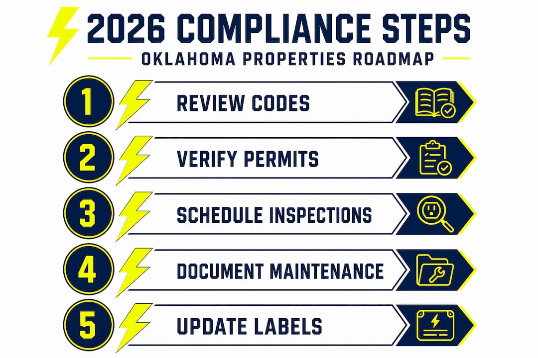 Infographic with 2026 electrical compliance step workflow