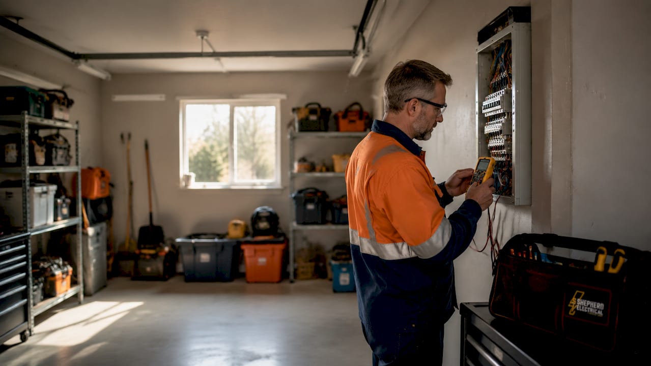 Electrician inspecting home electrical panel