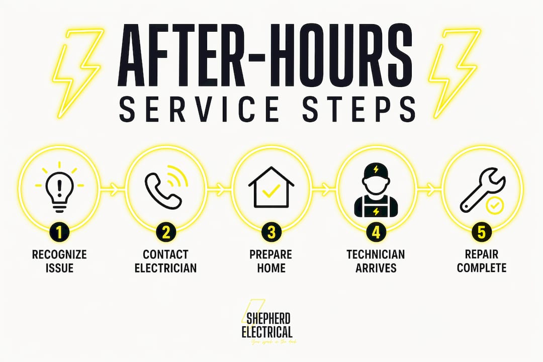Infographic showing steps of after-hours electrical service process