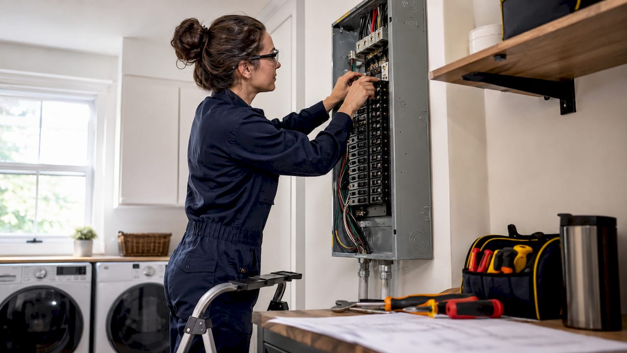 Electrician upgrading residential electrical panel