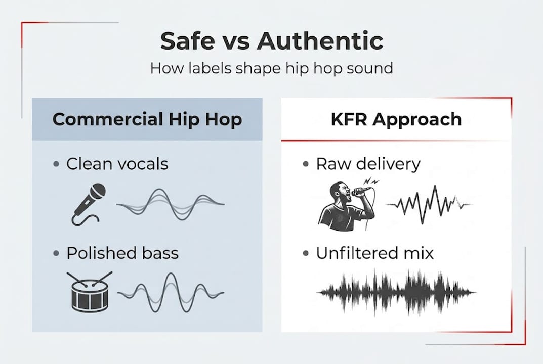 Infographic comparing KFR and commercial hip hop