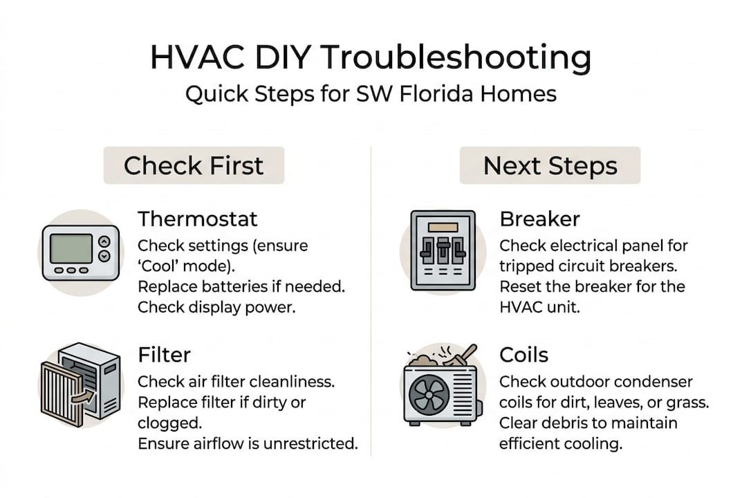 Infographic with HVAC troubleshooting steps for homeowners