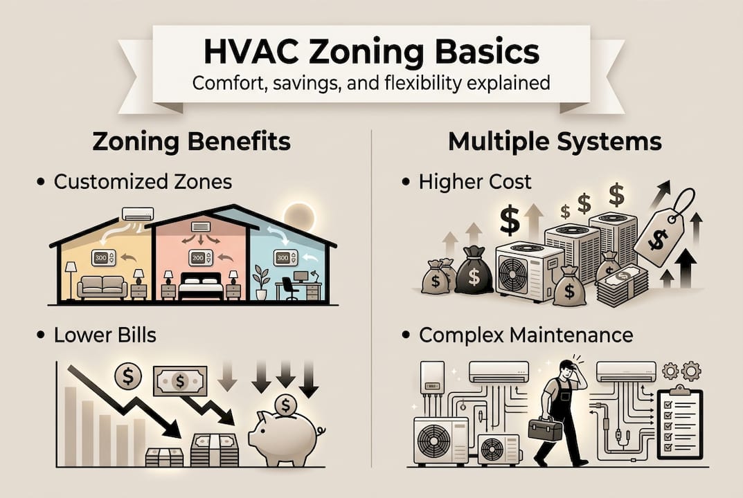 Infographic comparing HVAC zoning benefits and systems