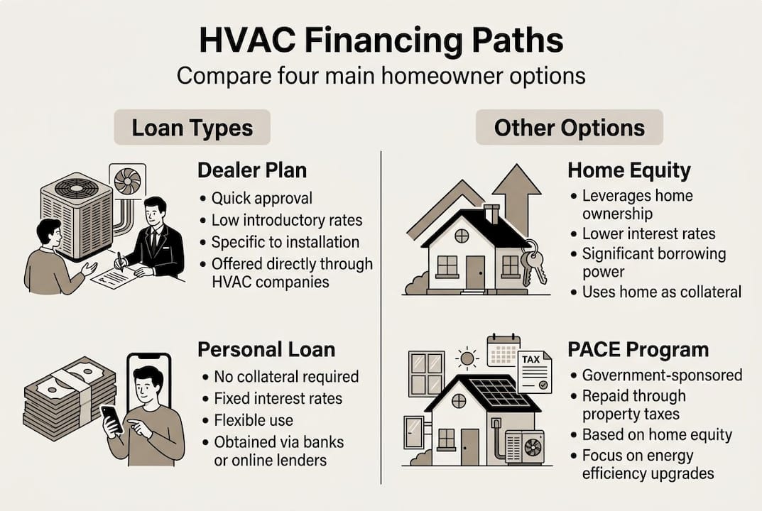 Infographic showing main HVAC financing options