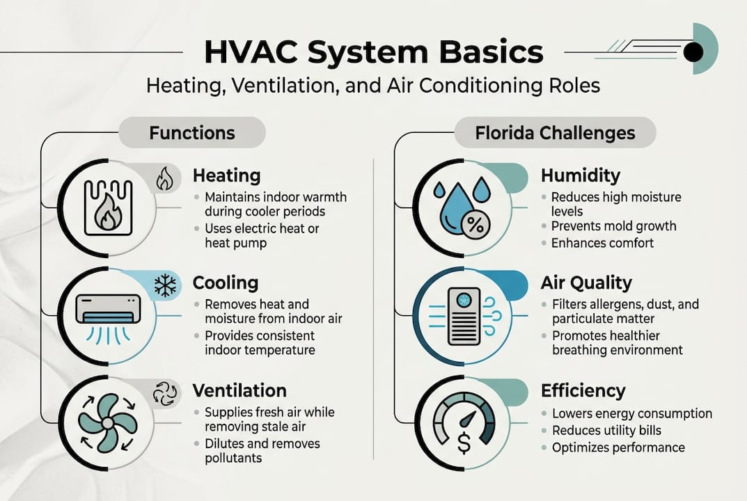 Infographic of HVAC functions and Florida challenges