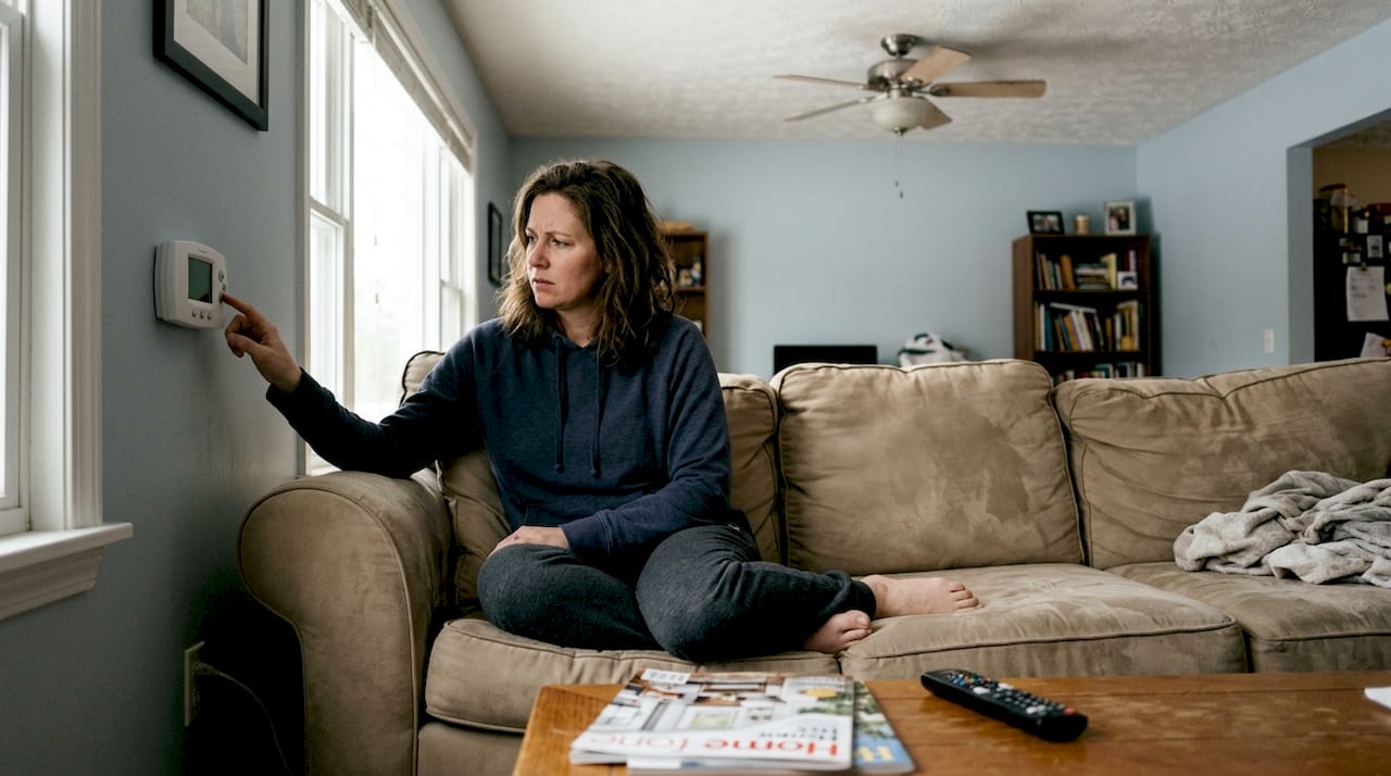 Woman noticing uneven home temperature