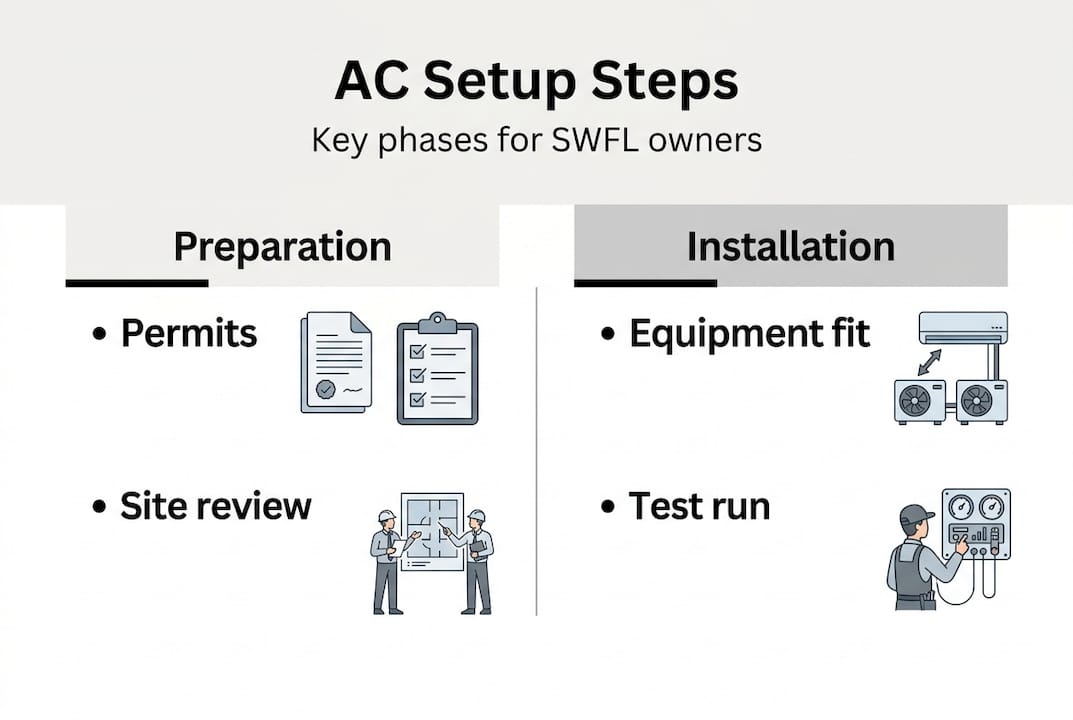 Infographic of commercial AC setup phases