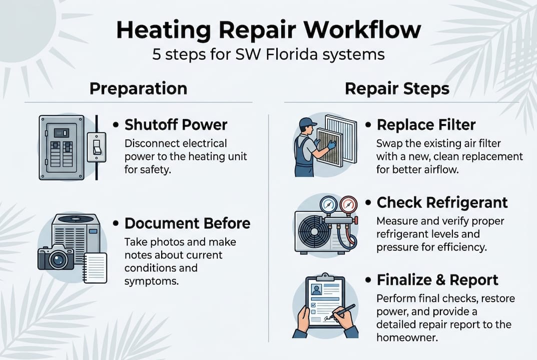Infographic heating repair workflow five steps
