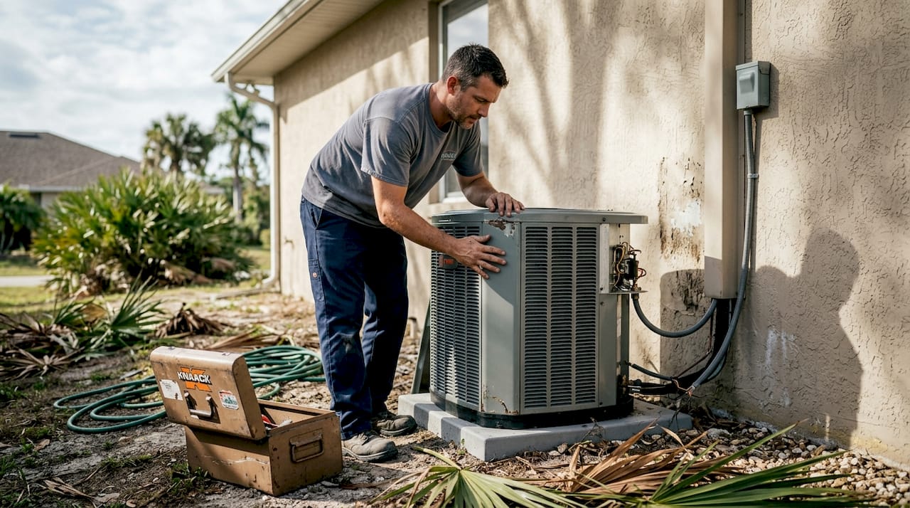 HVAC technician installing air conditioning unit