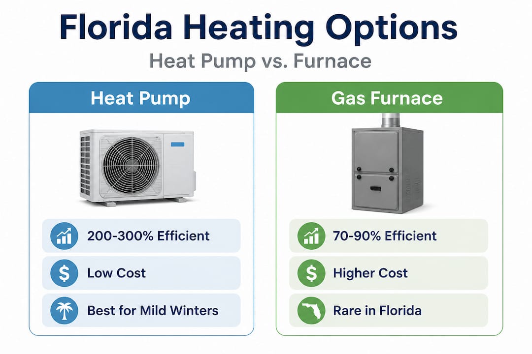 Infographic comparing heat pumps and furnaces in Florida