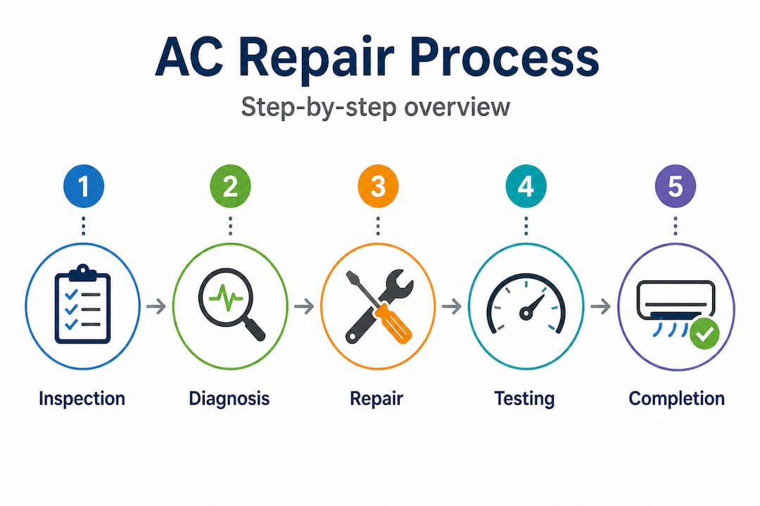 Infographic outlining commercial AC repair process steps