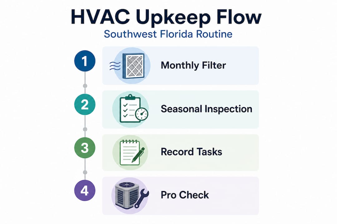 Infographic showing HVAC maintenance steps flow