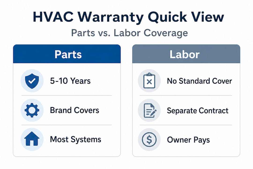 Infographic comparing HVAC parts and labor warranty coverage
