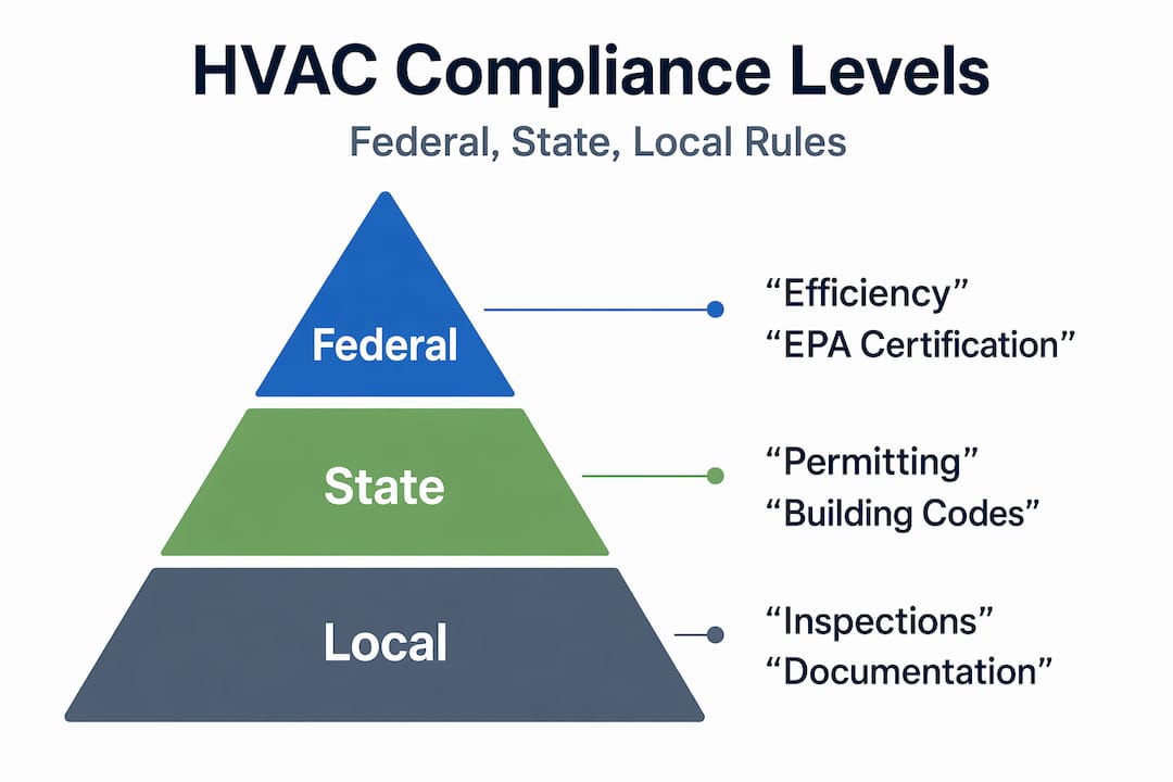 Infographic of federal state local HVAC rules