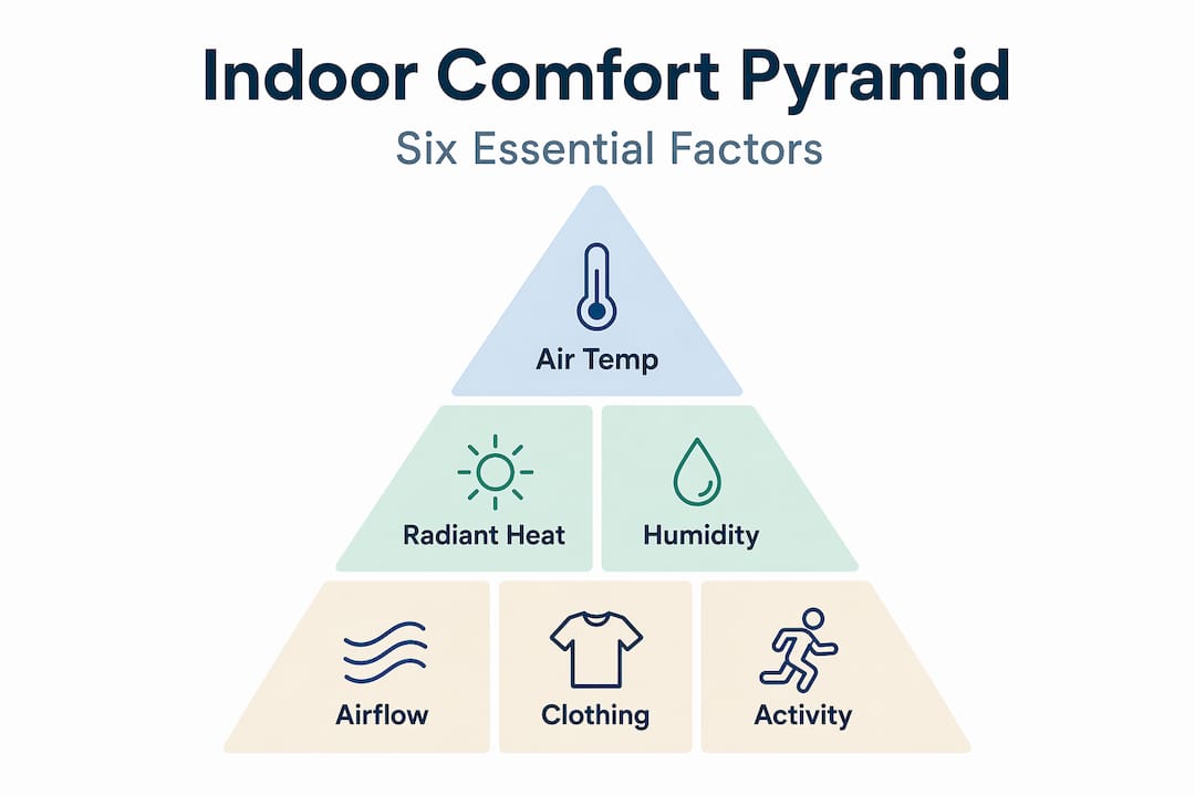Indoor comfort pyramid showing six factors