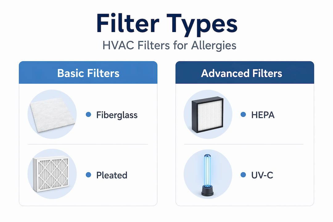 Infographic comparing HVAC filter types for allergies
