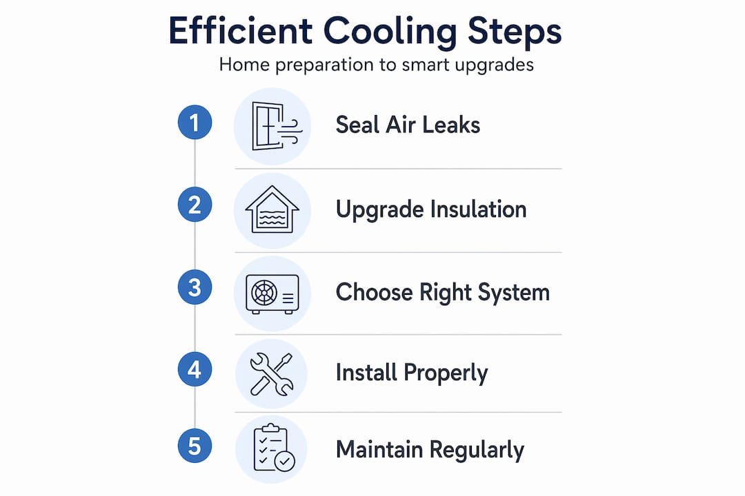 Infographic with five steps to cool your home efficiently