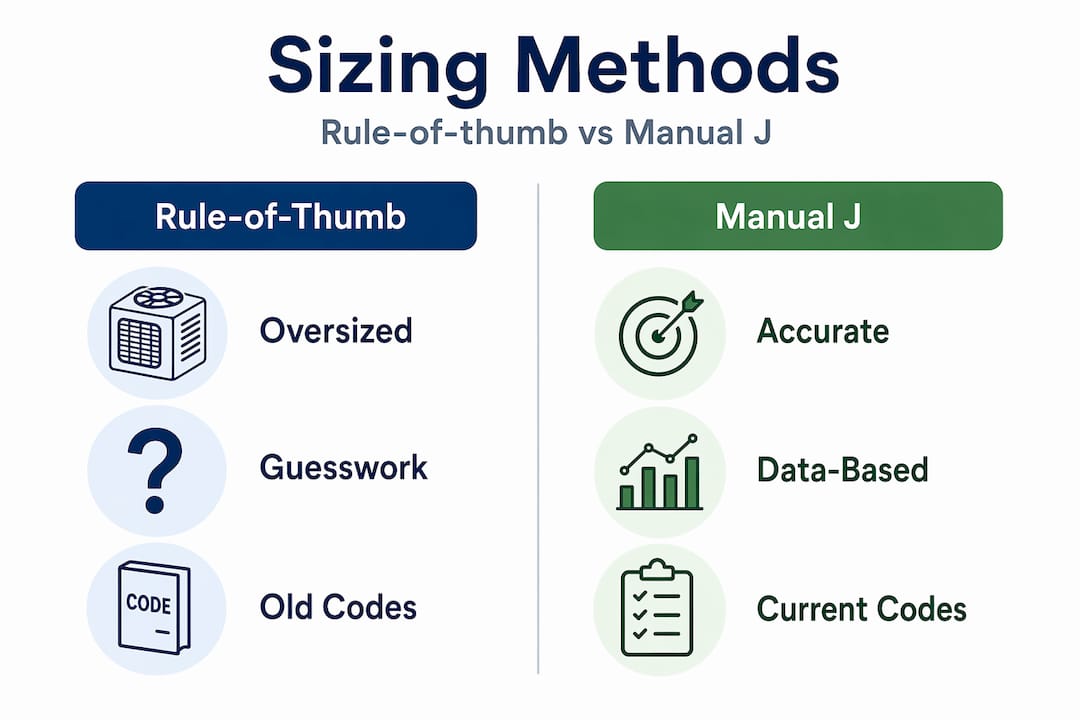 Sizing methods infographic for HVAC systems
