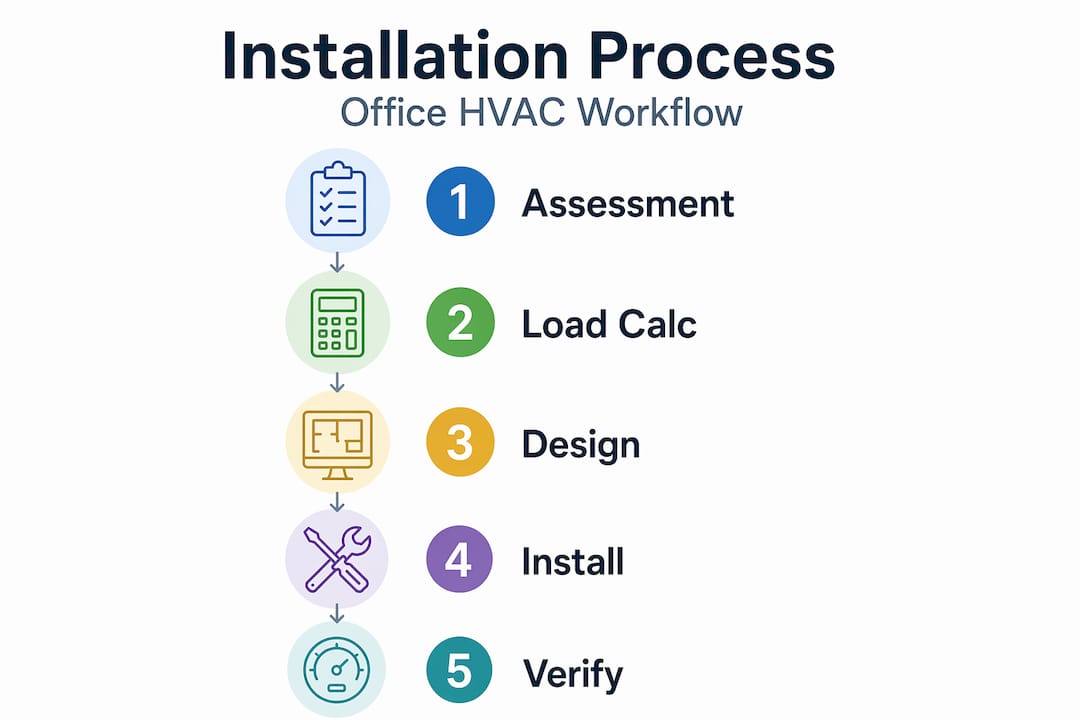 Infographic showing steps for office HVAC installation