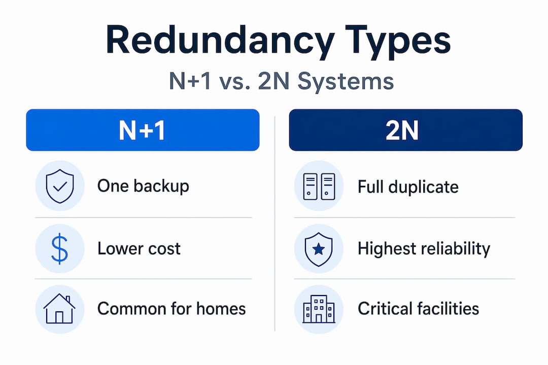 Infographic comparing N+1 and 2N HVAC redundancy types