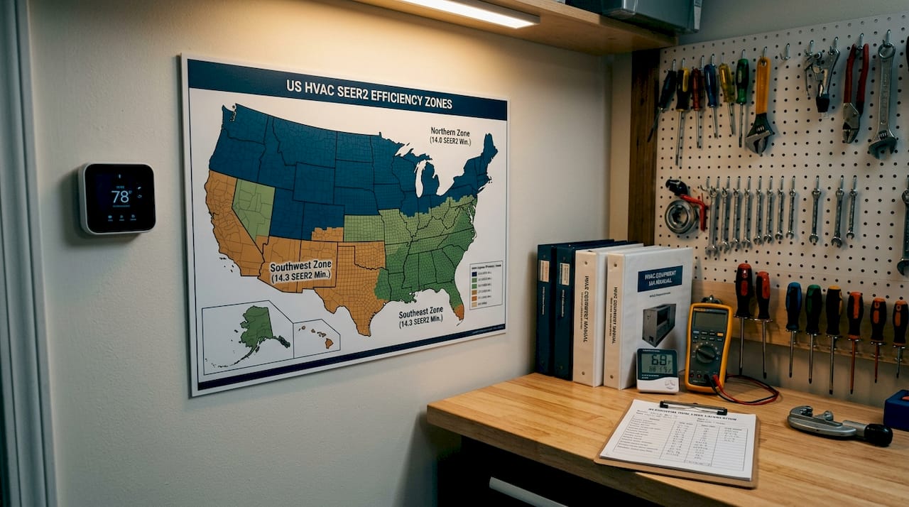 HVAC regional efficiency standards map in home
