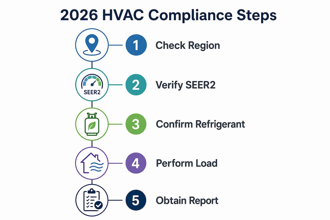 Infographic illustrating 2026 HVAC compliance steps