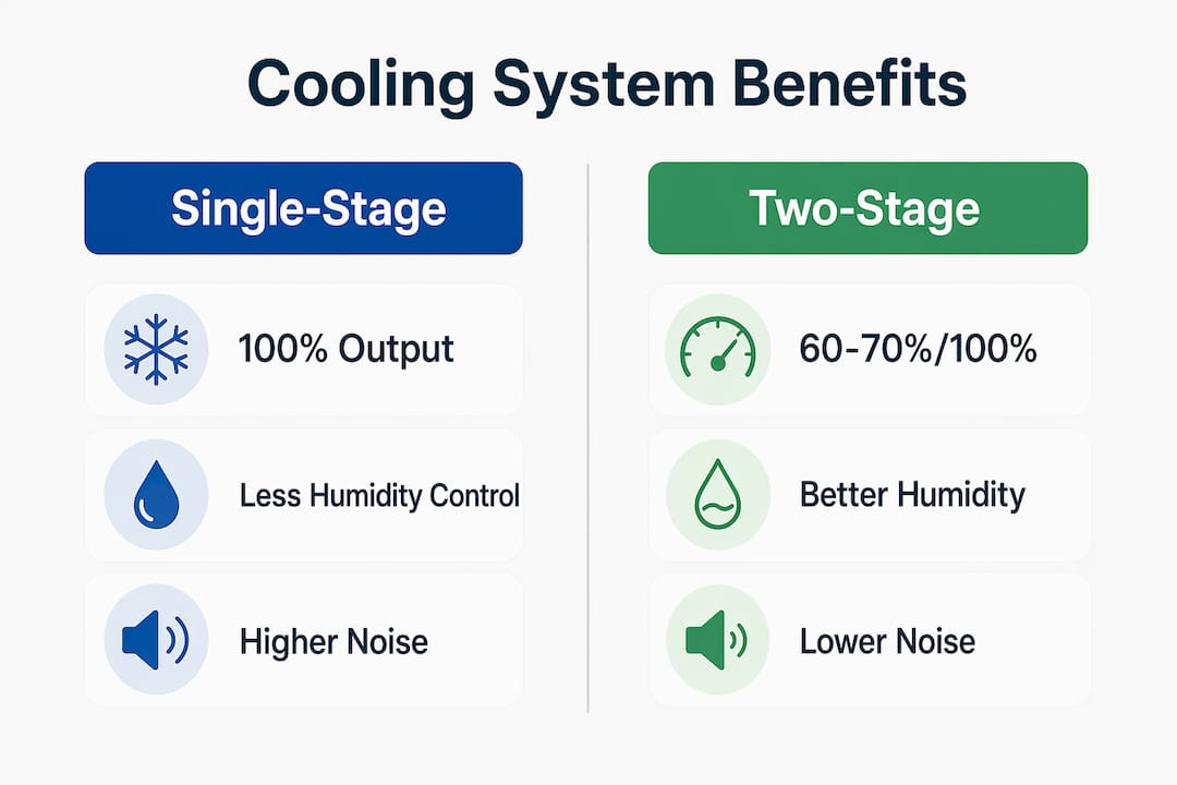Infographic comparing benefits of single-stage and two-stage cooling
