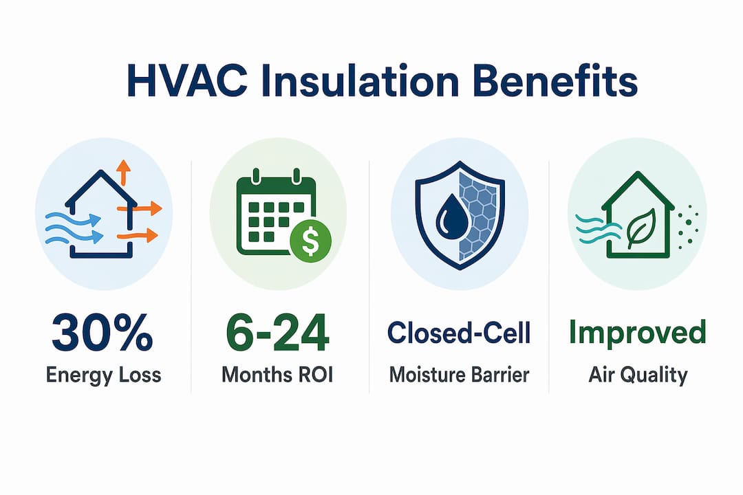 Infographic showing HVAC insulation benefits with key stats