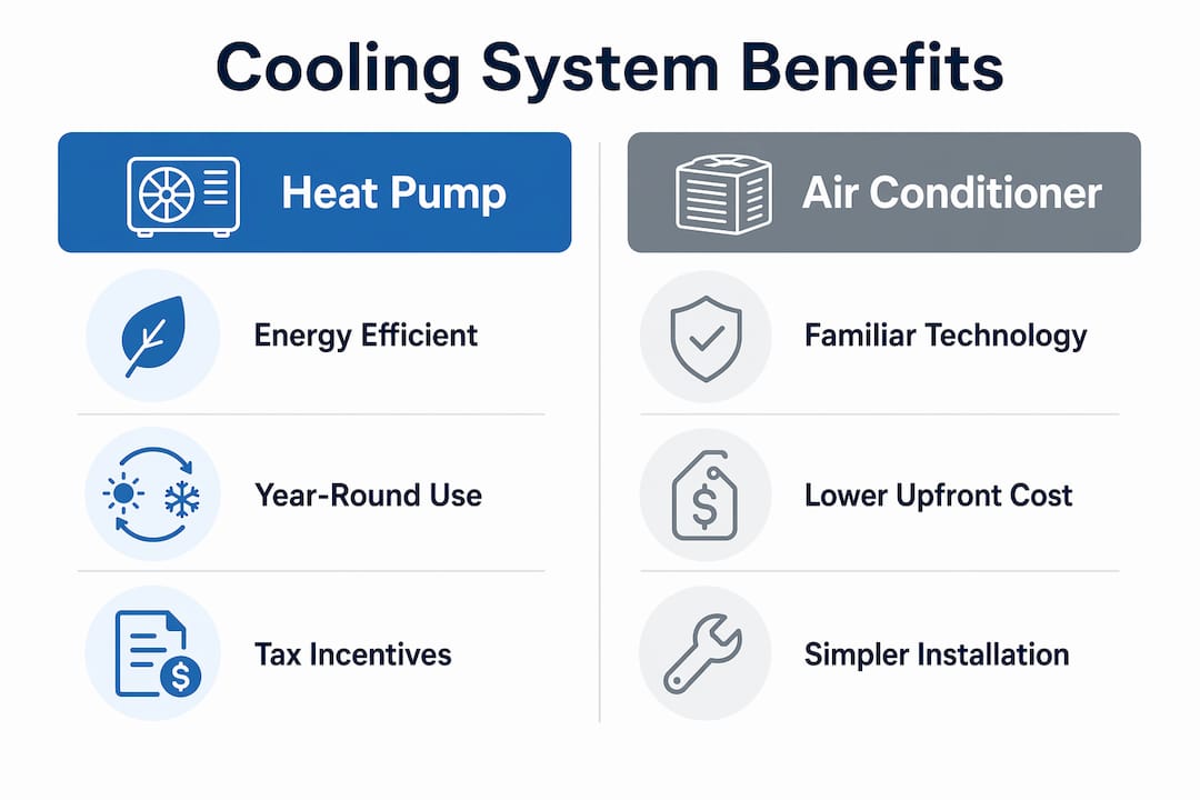 Infographic comparing heat pumps and air conditioners