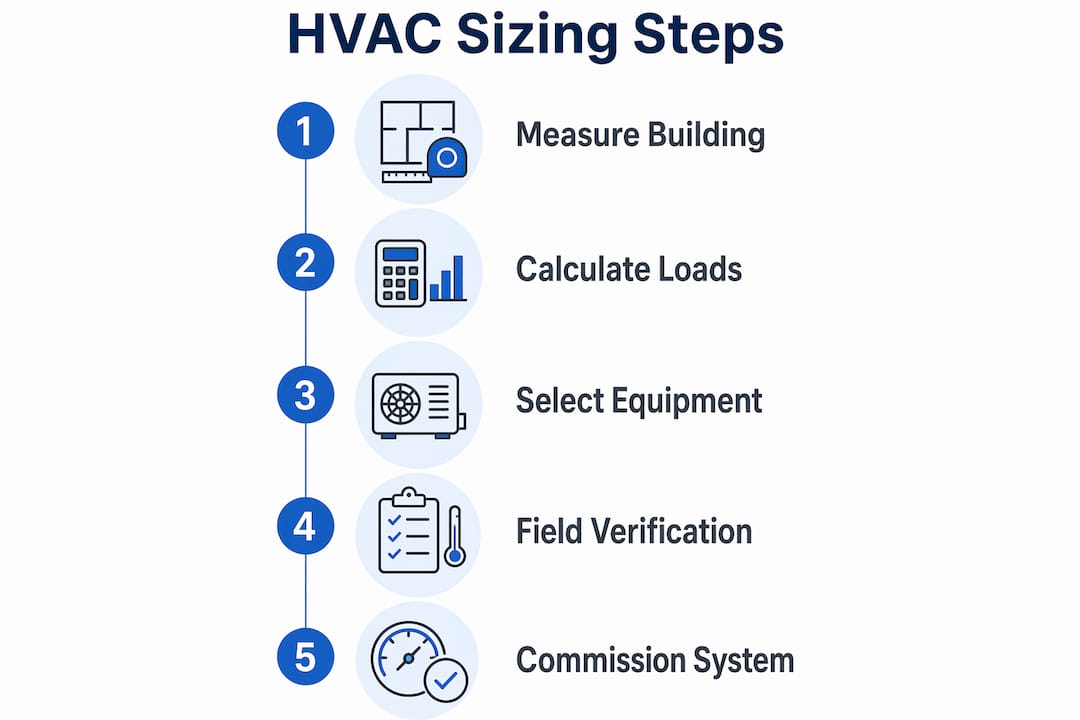 Infographic showing HVAC system sizing workflow steps