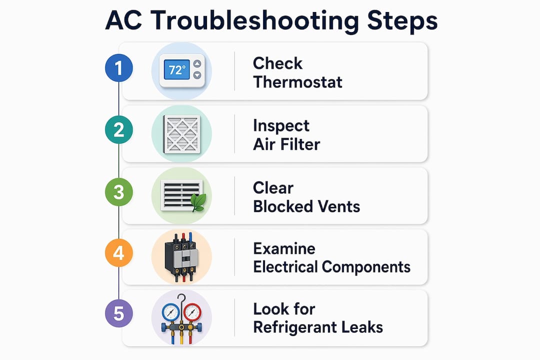 Infographic showing 5 AC troubleshooting steps