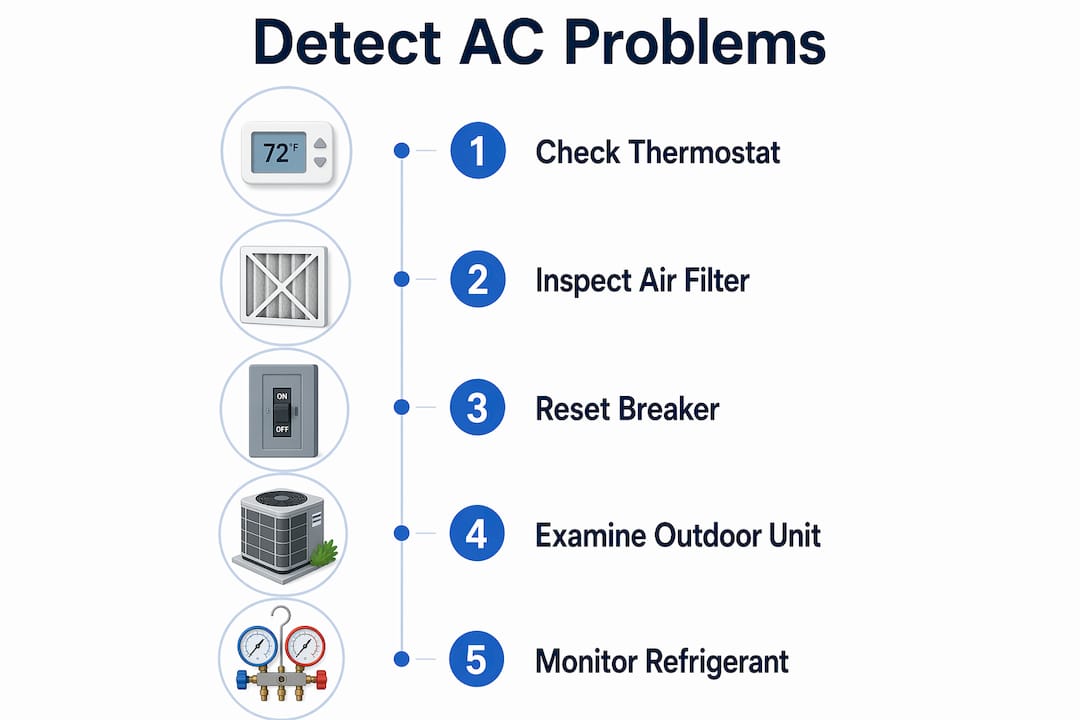 Infographic showing steps to detect AC problems