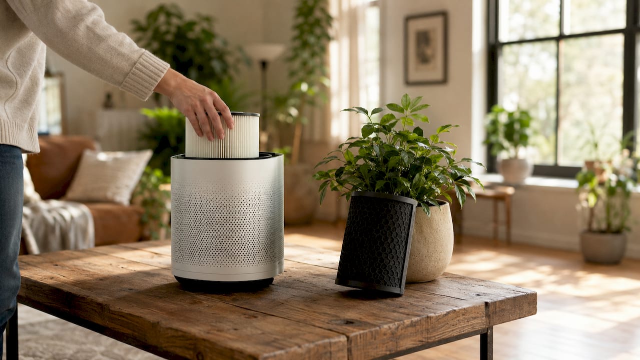 Hand handling HEPA and carbon air purifier filters