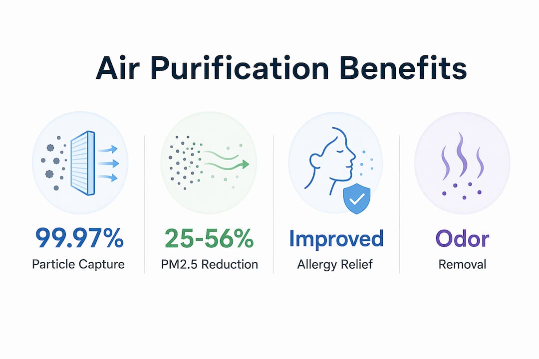 Infographic showing key benefits and statistics of air purifiers