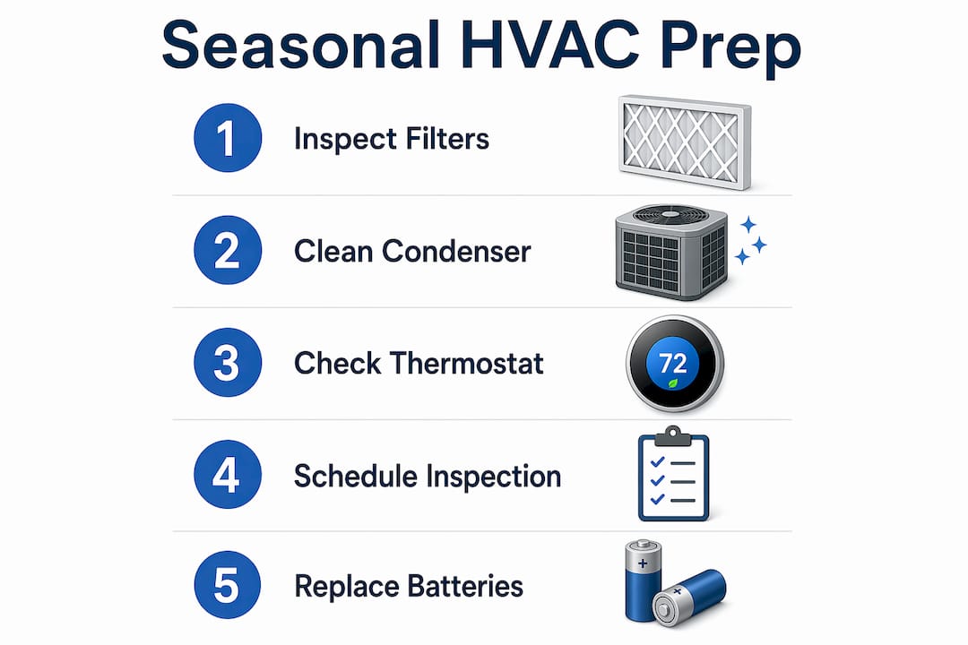 Infographic of 5 seasonal HVAC preparation steps