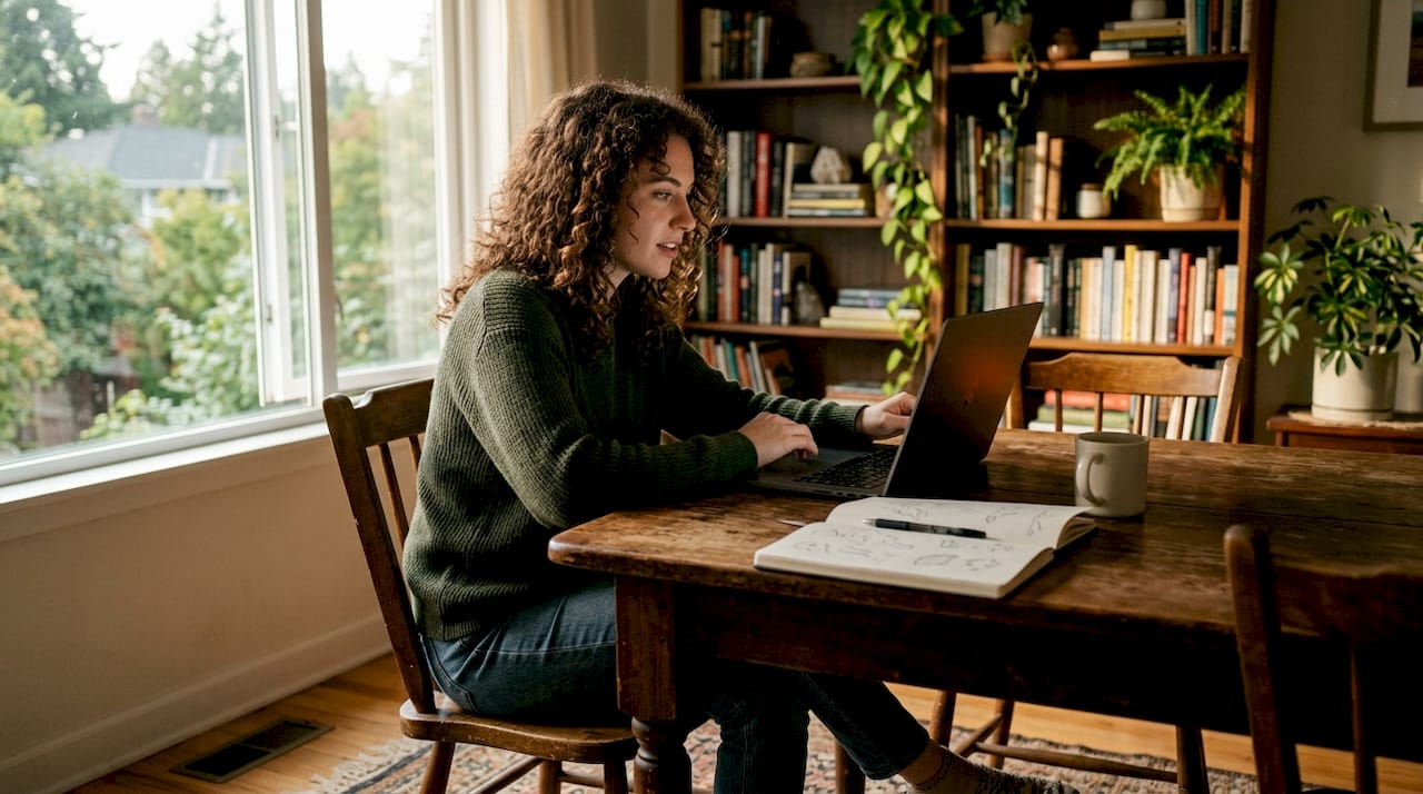 Homeowner browsing HVAC systems on tablet indoors