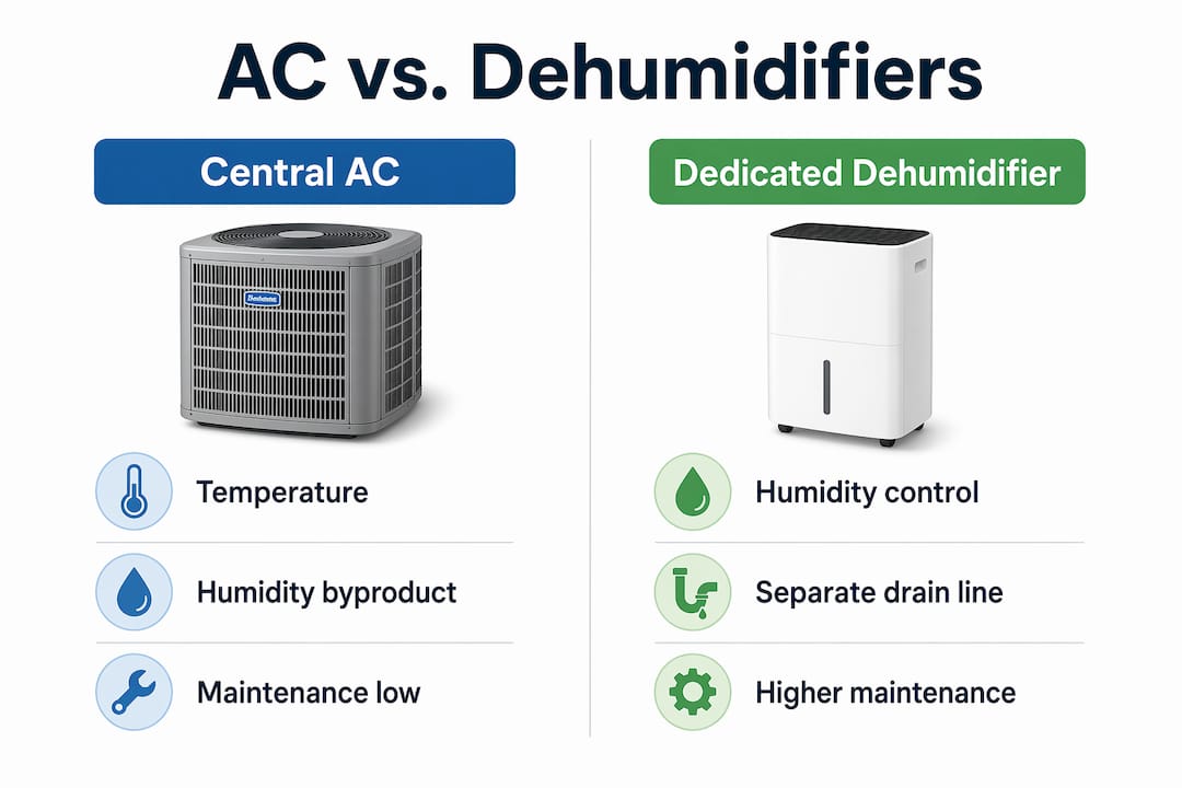 Infographic comparing AC and dehumidifiers
