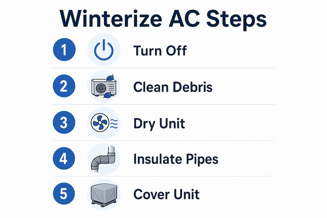 Infographic showing step-by-step process to winterize AC unit