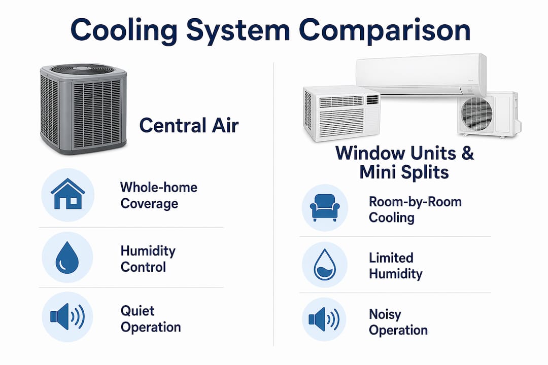 Infographic comparing central air and window units