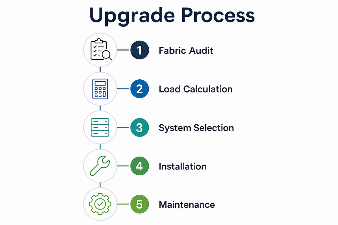 Infographic showing five step heating upgrade process