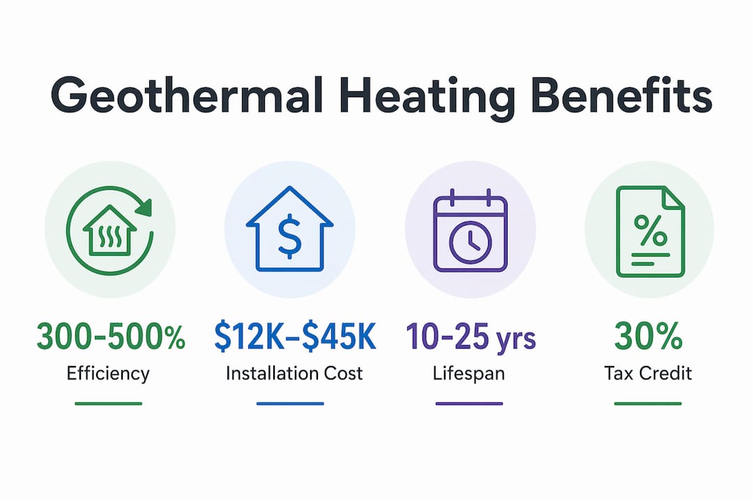 Infographic showing geothermal heating key benefits