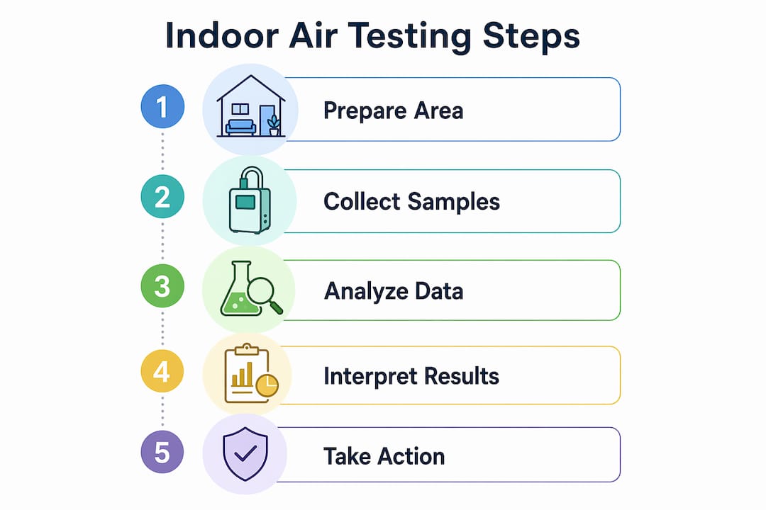 Infographic showing indoor air testing process steps